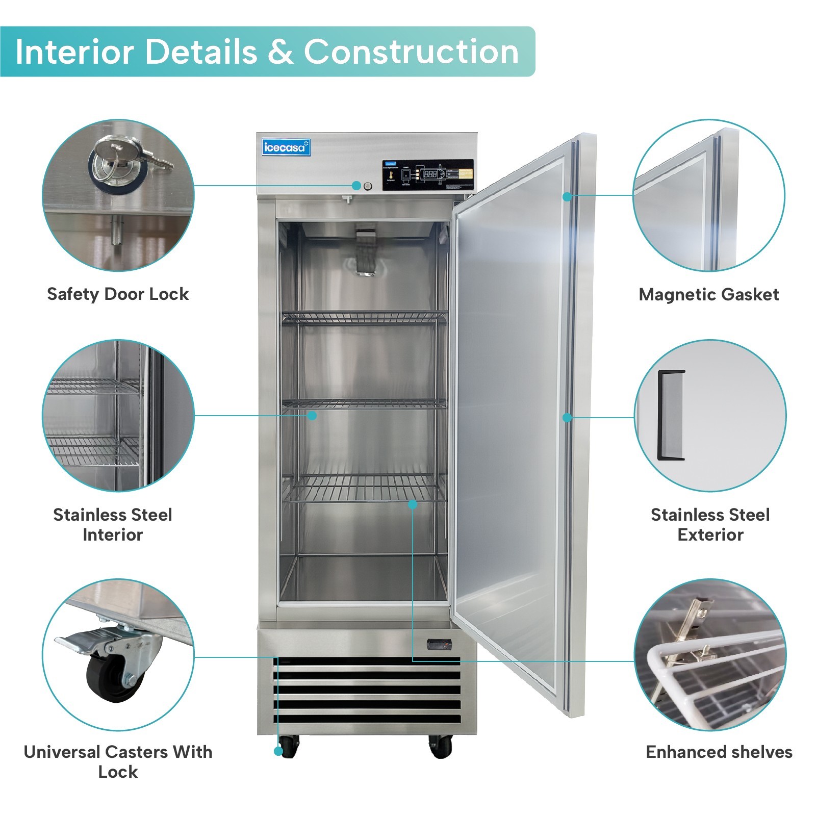 27" Commercial Fridge, ICECASA Single Door Commercial Reach-In Cooler 23 Cu.ft