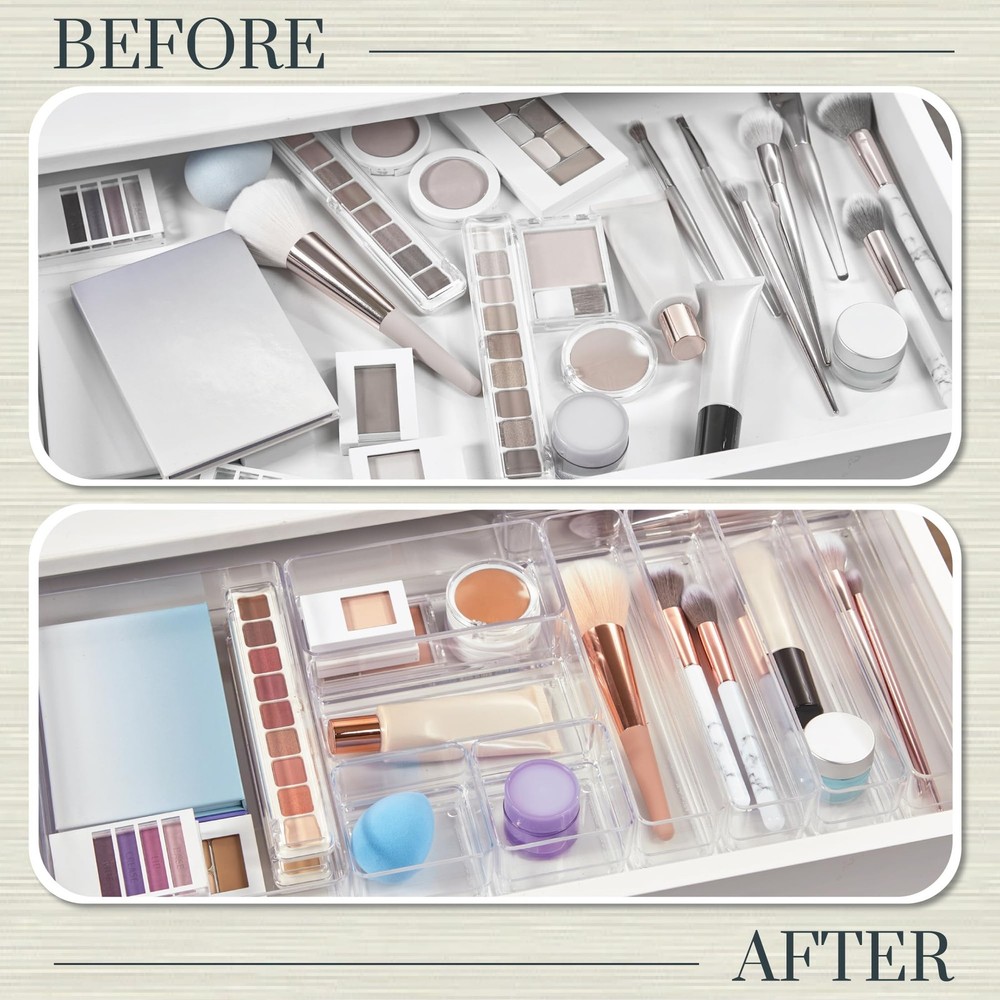 SimpleSort 10-Piece Stackable Clear Drawer Organizer Set | Multi-size Trays |...