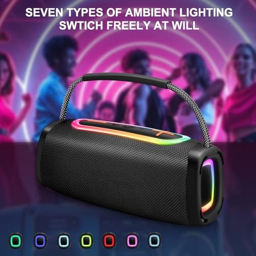 Bluetooth Speaker with Handle, BT5.4 Portable Wireless Speaker with Deep Black