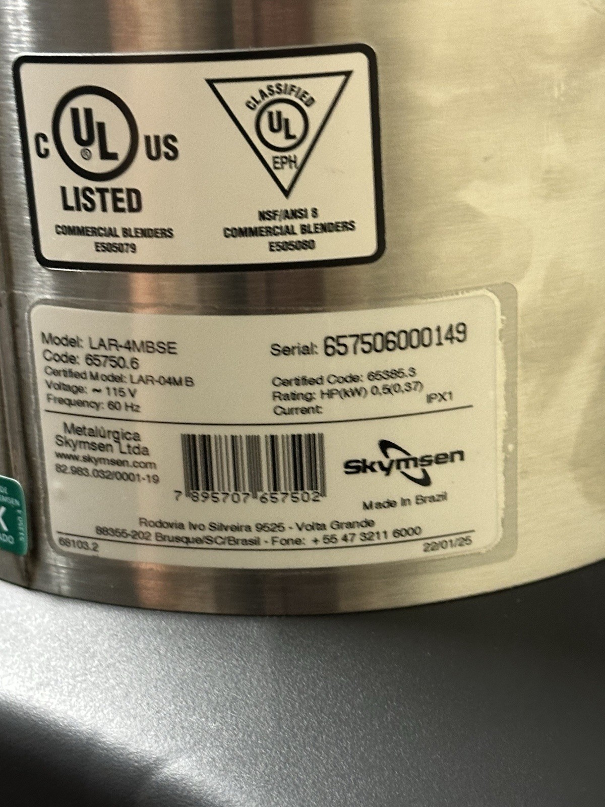 Skyfood LAR-4MBSE 1-Gallon Commercial Countertop Food Blender 120V Heavy Duty