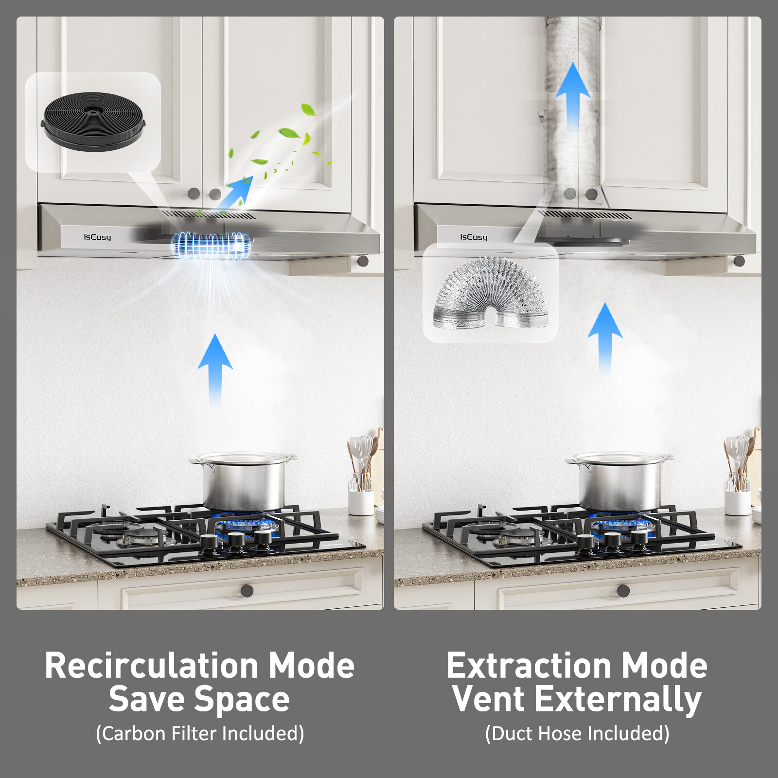 30 inch Ductless Range Hood Under Cabinet Hood Vent 3-Speed Stainless Steel USA