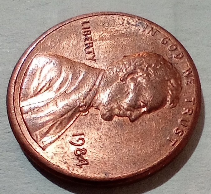 One Cent 1984 Coin MAD Misaligned Die Obverse Error Grease Strike Reverse