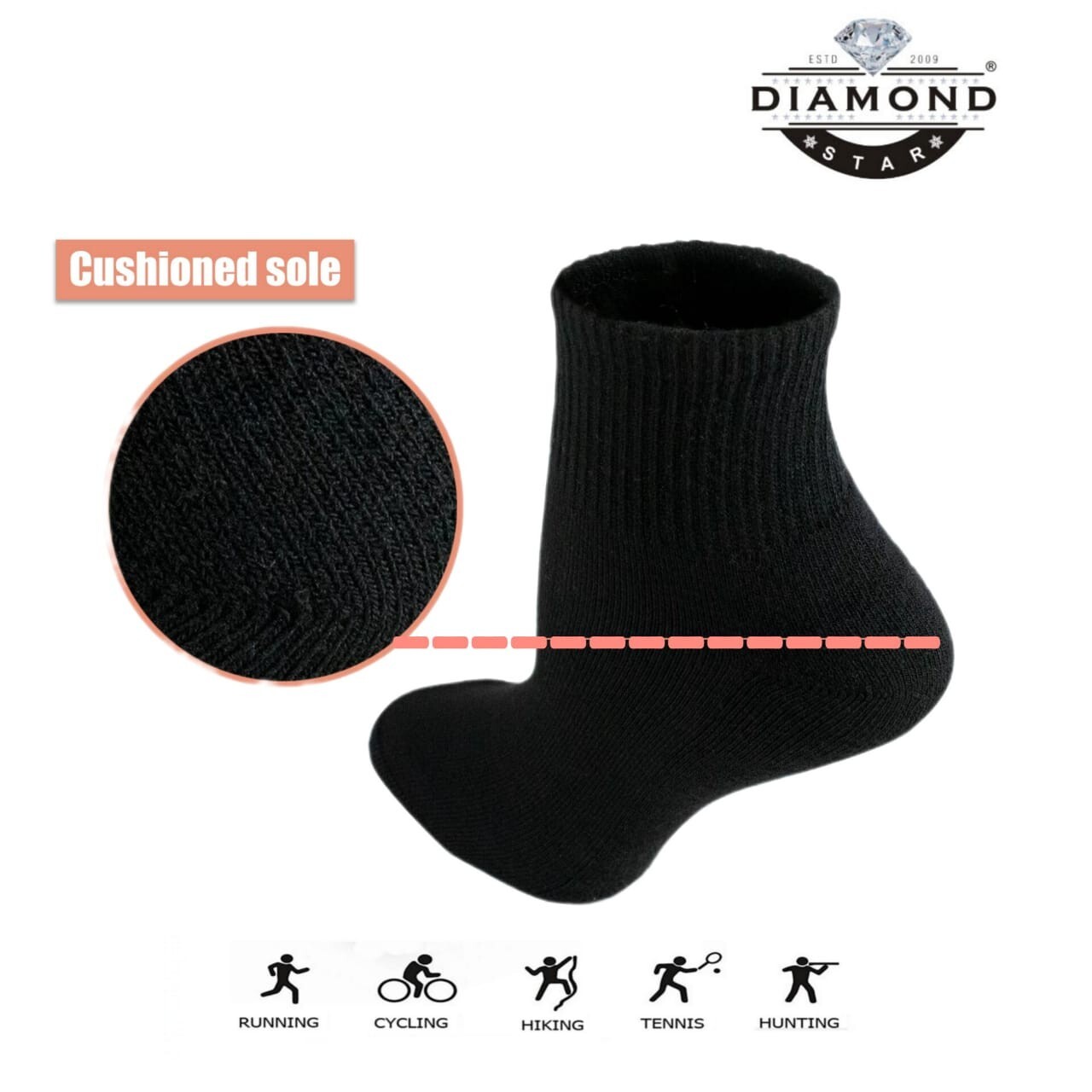 12 Pairs Men Black Ankle/Quarter Socks Half Cushion Comfort Cotton Size 10-13