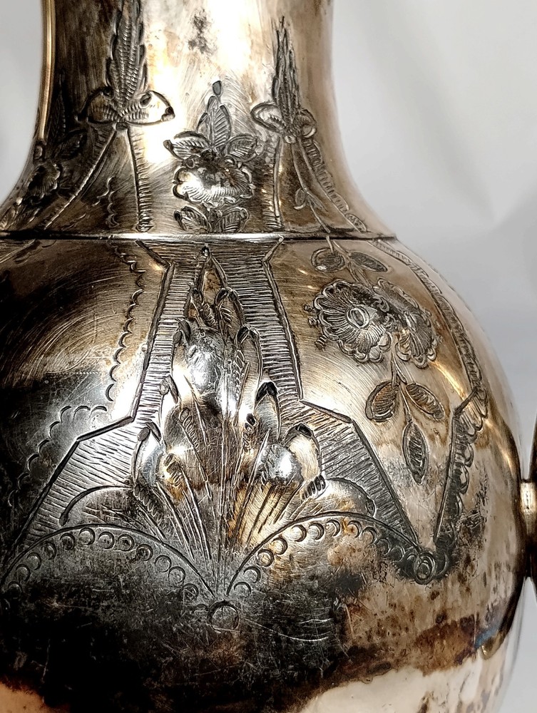 Old Vintage Ornate Silver Plated Teapot Tarnished Engraved Unique Designs