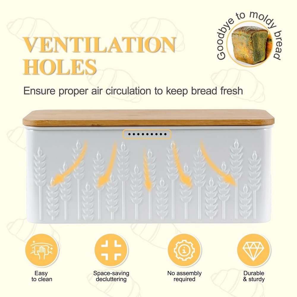 Large Bread Box for Kitchen Countertop Corner Breadbox for Homemade Bread Met...