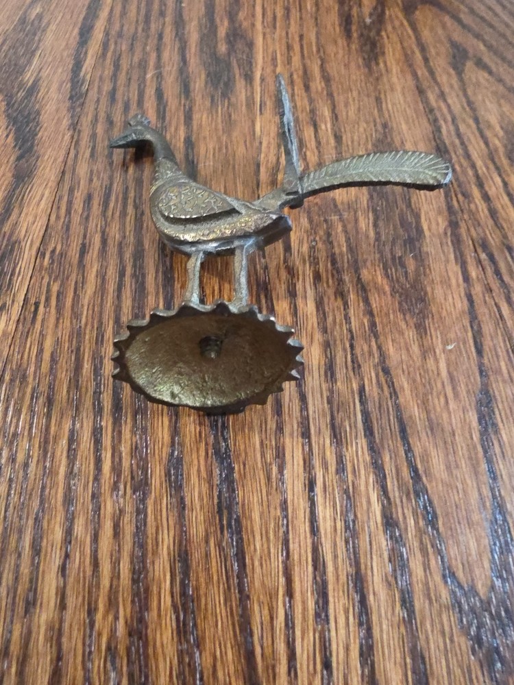 Unique Antique Vintage Solid Brass Silver Kohl Empty Flask Peacock Bird Figure