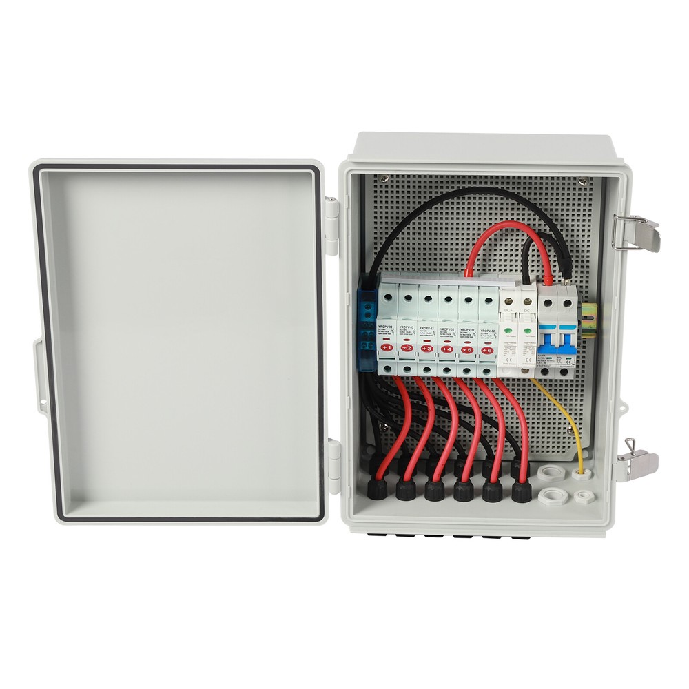 6-String Solar PV Combiner Box New 15A Circuit Breaker For Solar Panel System