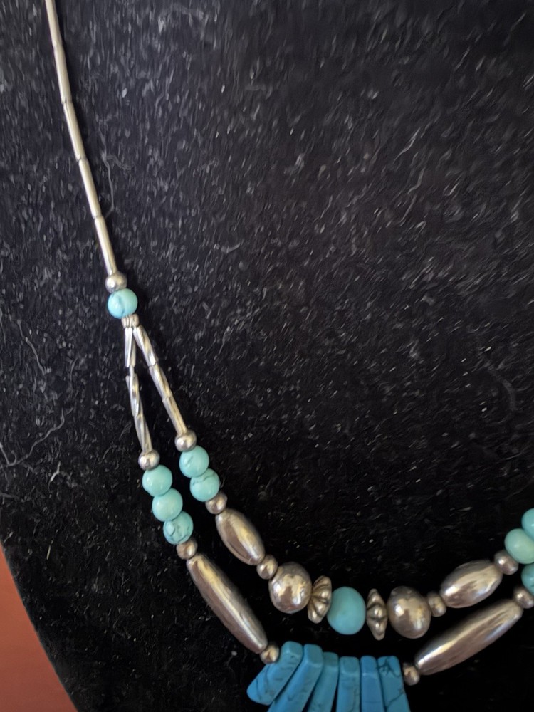 Silver And Turquoise 18” Necklace