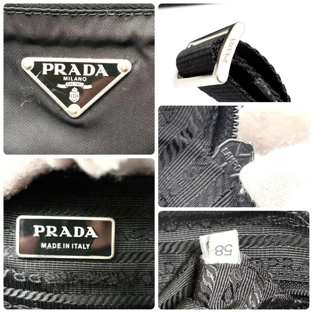 PRADA Shoulder Bag Nylon Leather Triangular Logo White Tag Guarantee