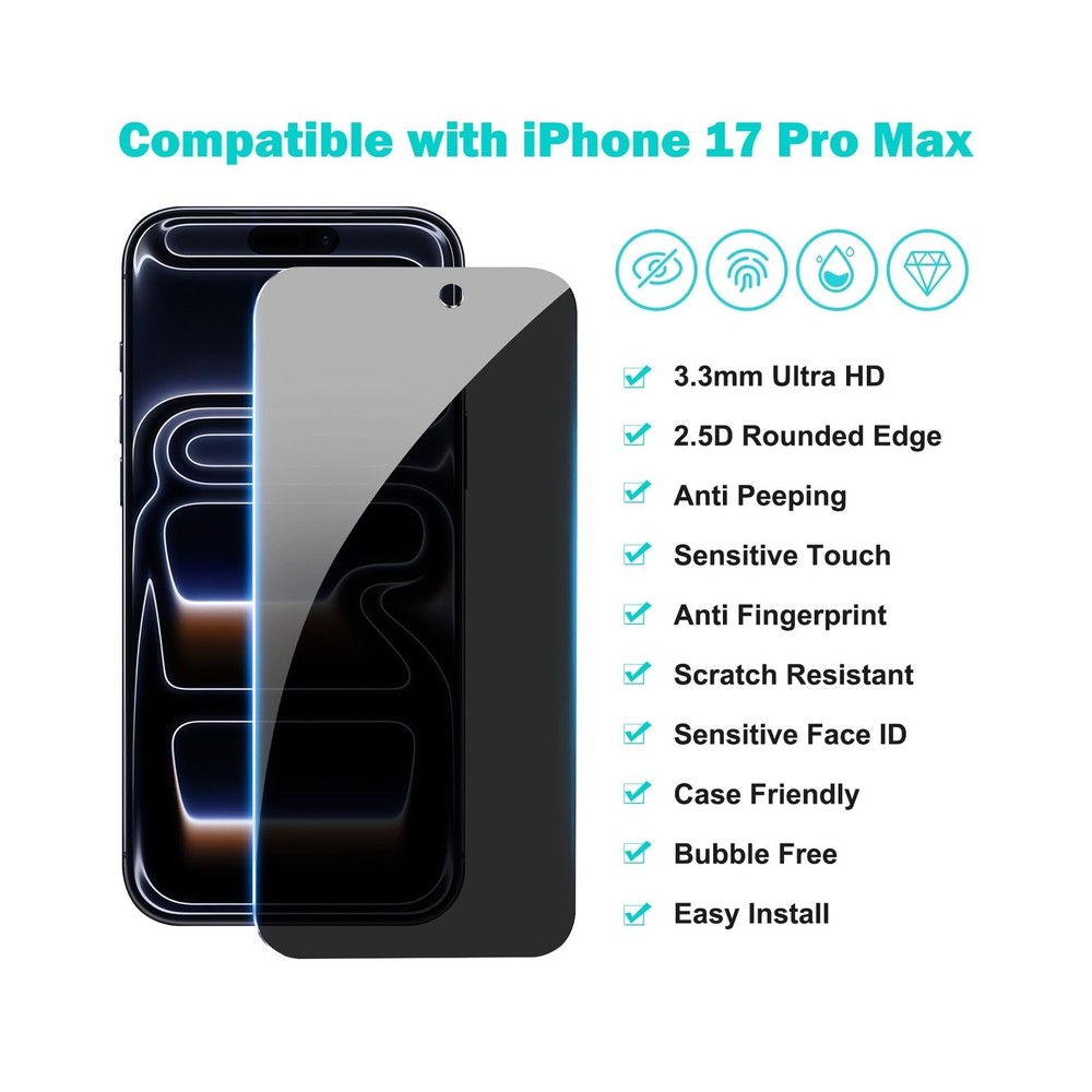 PEHAEL 3+3 Pack for iPhone 17 Pro Max Privacy Screen Protector with Camera Le...