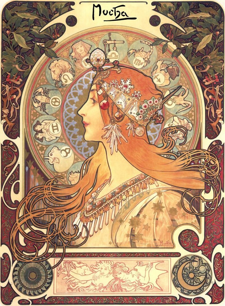 Ceramic Tile Mural Kitchen Backsplash - Zodiak - Alphonse Mucha - Art Deco