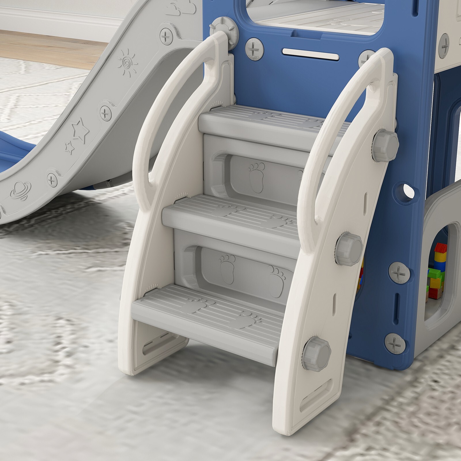 6 in 1 Toddler Playset Slide for Toddlers Age 1-3, Toddler Playground Blue