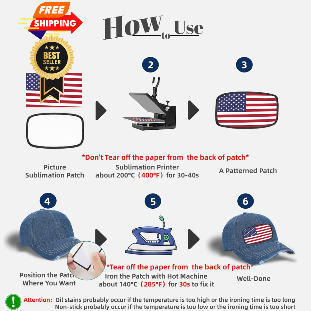 30 PCs Sublimation Patches - Iron On 30 pcs, Rounded Rectangle &
