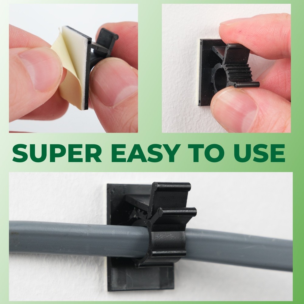 Black Self-Adhesive Adjustable Cable Clips - 50 Pack - Secure Wire Holders