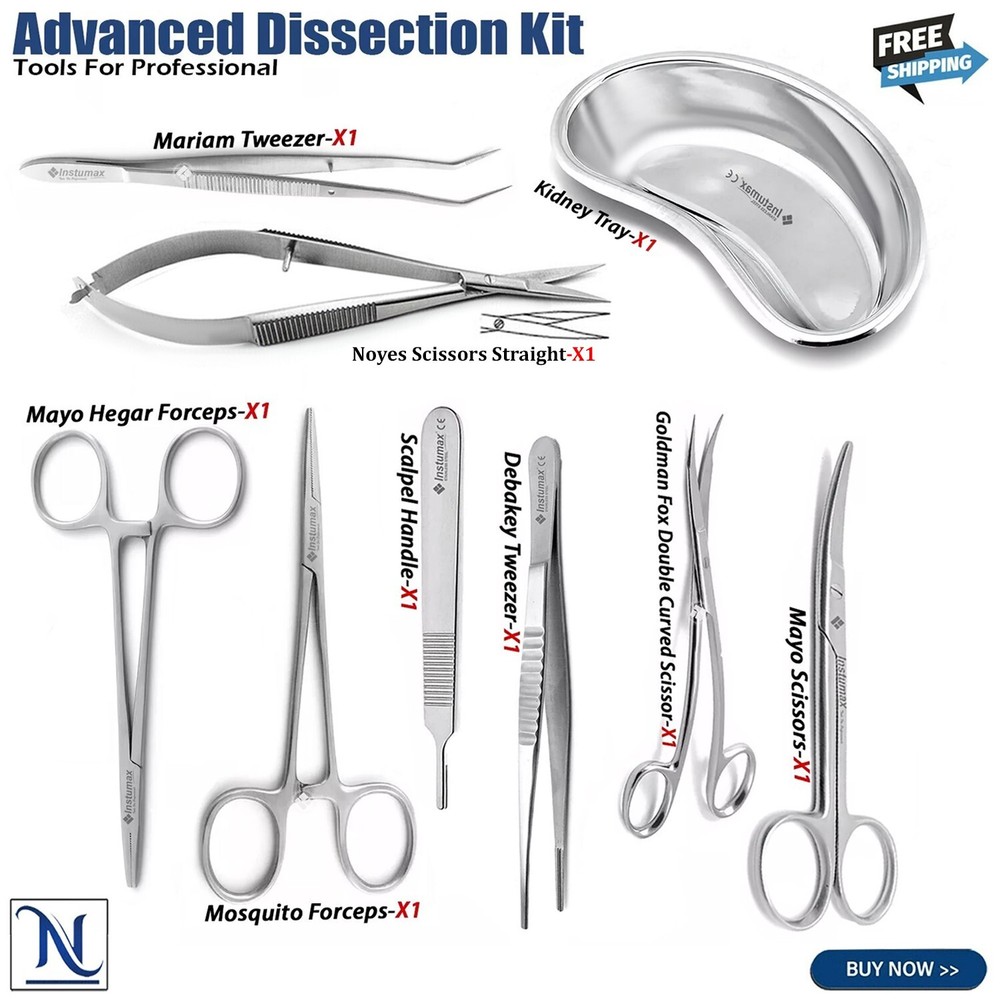 Advanced Dissection Kit Microsurgery Scissors Forceps Mayo Surgical Scalpel+Tray