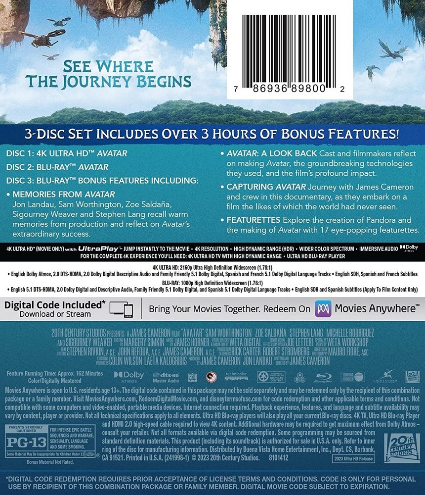 Avatar (4K / Blu-ray + Digital) New