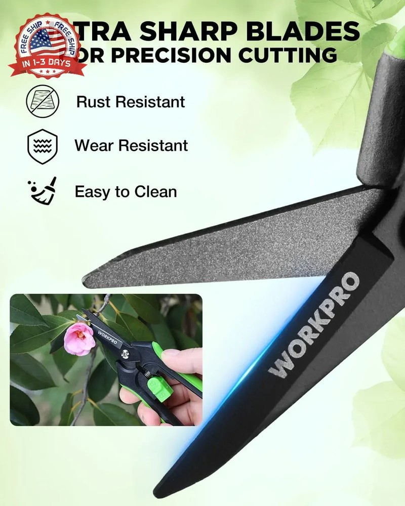 WORKPRO 6-Inch Pruning Shears, Sharp Gardening Scissors for Precise Cuts, High-C