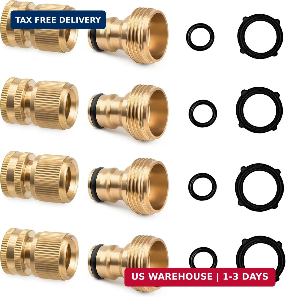 Garden Hose Quick Connector, Solid Brass Standard 3/4 inch GHT Threaded Coupling