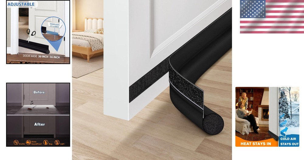 Weather-Resistant 36'' Black Door Draft Guard - Effortless Installation Solution