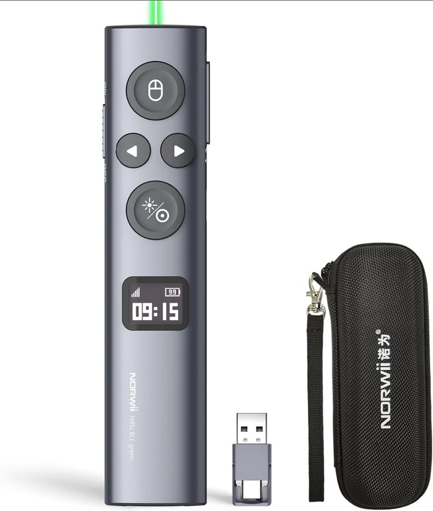 Wireless Presenter Remote with Digital Pointer - USB-C Norwii N95s BLE Green