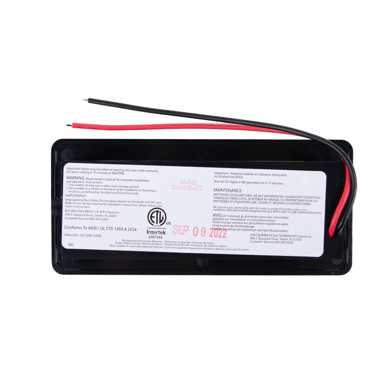 Safe T Alert 35-742-BL Dual LP/CO Alarm – Flush Mount Black RV Detector