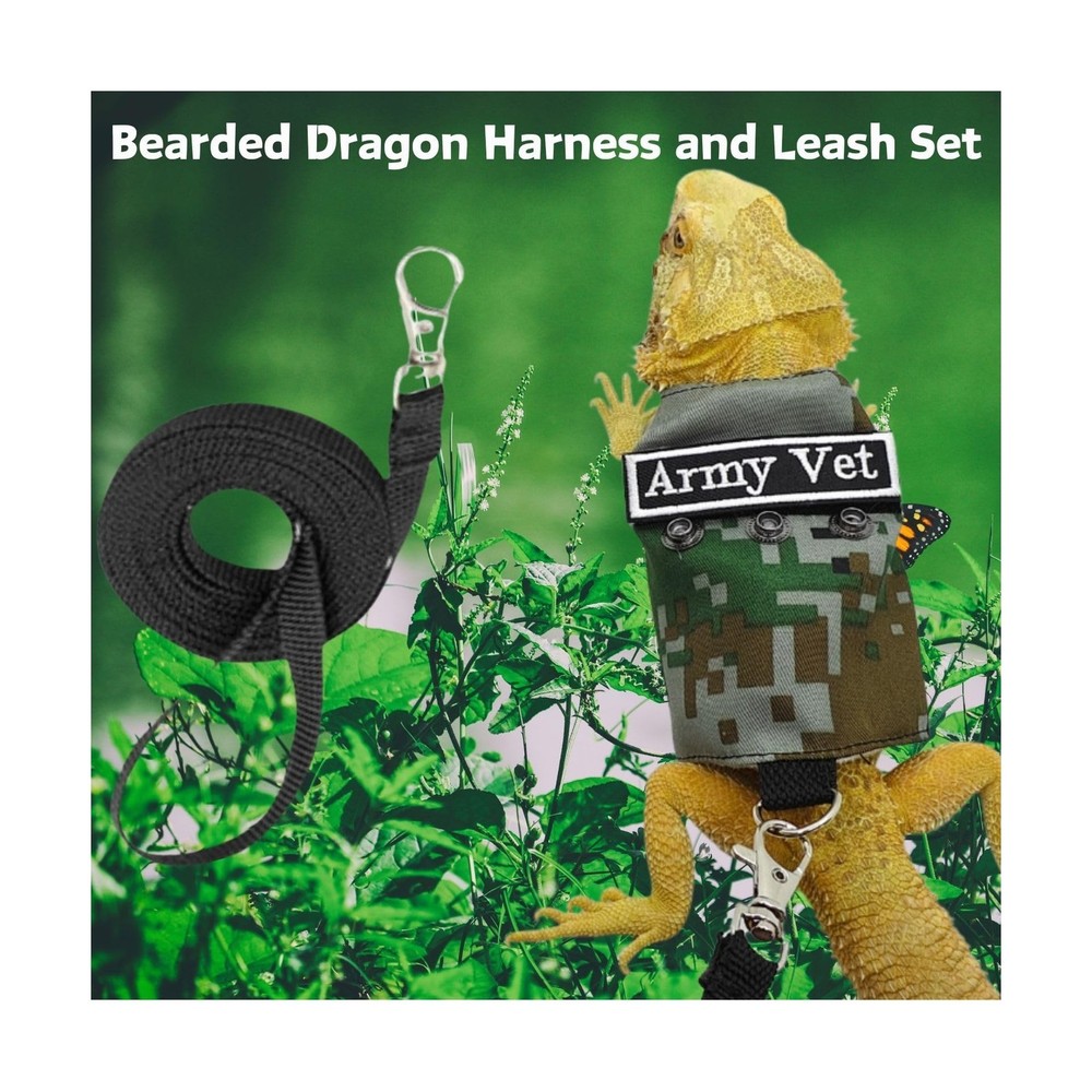 Bearded Dragon Harness Leash Set with Patch Adjustable Lizard Traction Rope E...