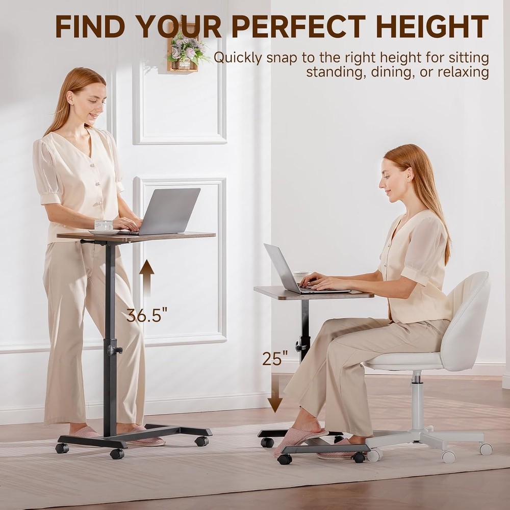 Adjustable Overbed Bedside Table W/ Lockable Wheels Foldable Mobile Rolling