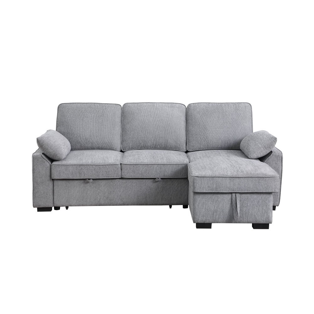 Light Gray 91"W Reversible Sleeper Sectional Chenille Storage Chaise & Table