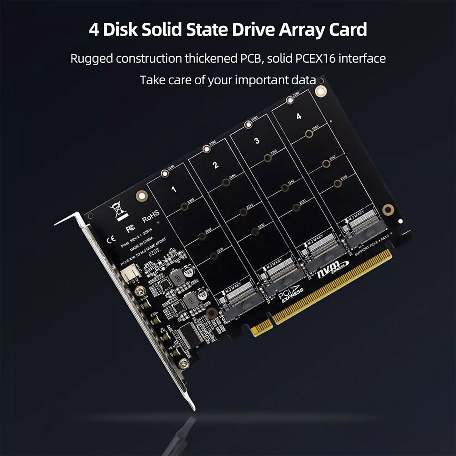 4-Port M.2 NVME SSD to PCIe 3.0 4.0 X16 Connector Expansion Card 4 x 32Gbps