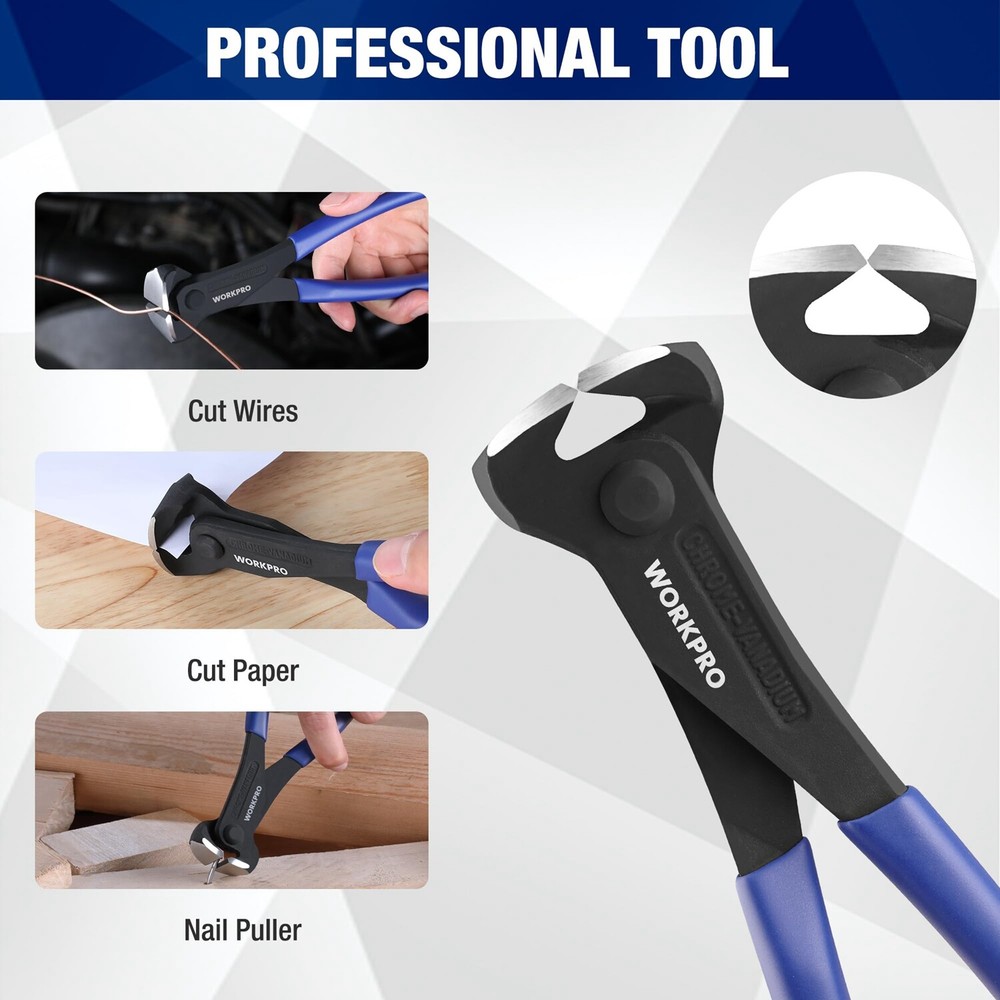 WORKPRO 7" Nail Puller End Cutting Plier High Leverage End Cutting Nipper Pliers