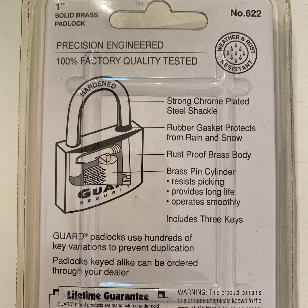 Guard Security Rust Proof Solid Brass Locks w/ Keys 622 - Lot 3 - New In Package