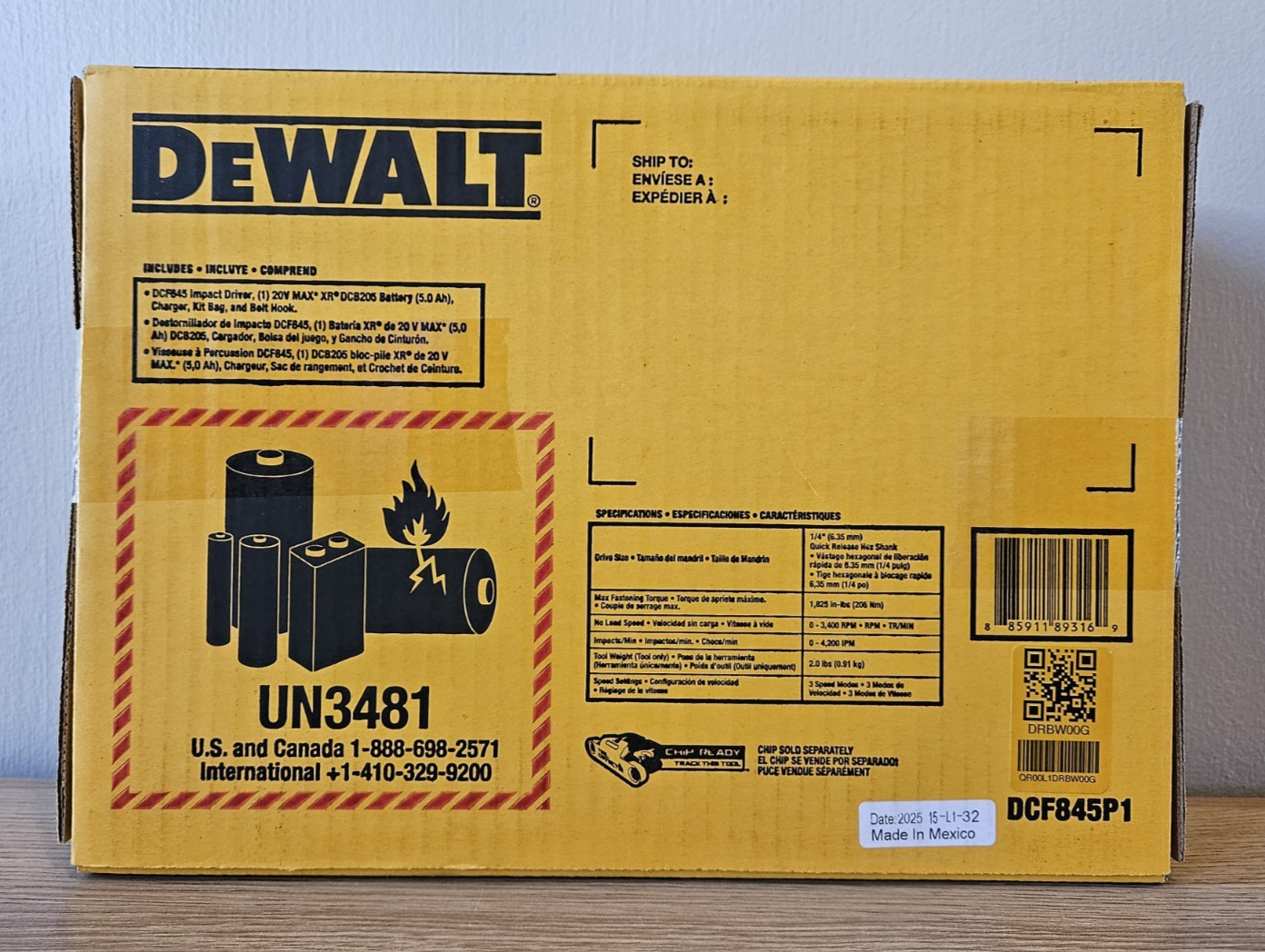 NEW DeWALT XR 20V Max Brushless 1/4" 3-Speed Impact Driver Kit DCF845P1
