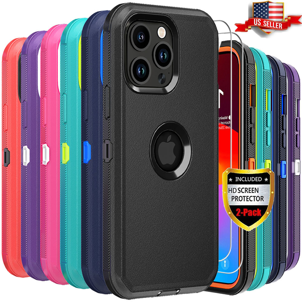 For iPhone 15 Pro Max 15 Case Shockproof Cover+Tempered Glass Screen Protector