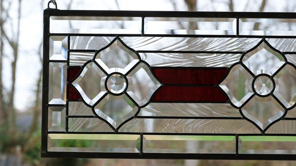 Beveled Glass panel stained glass Window Panel , 22"x 11"