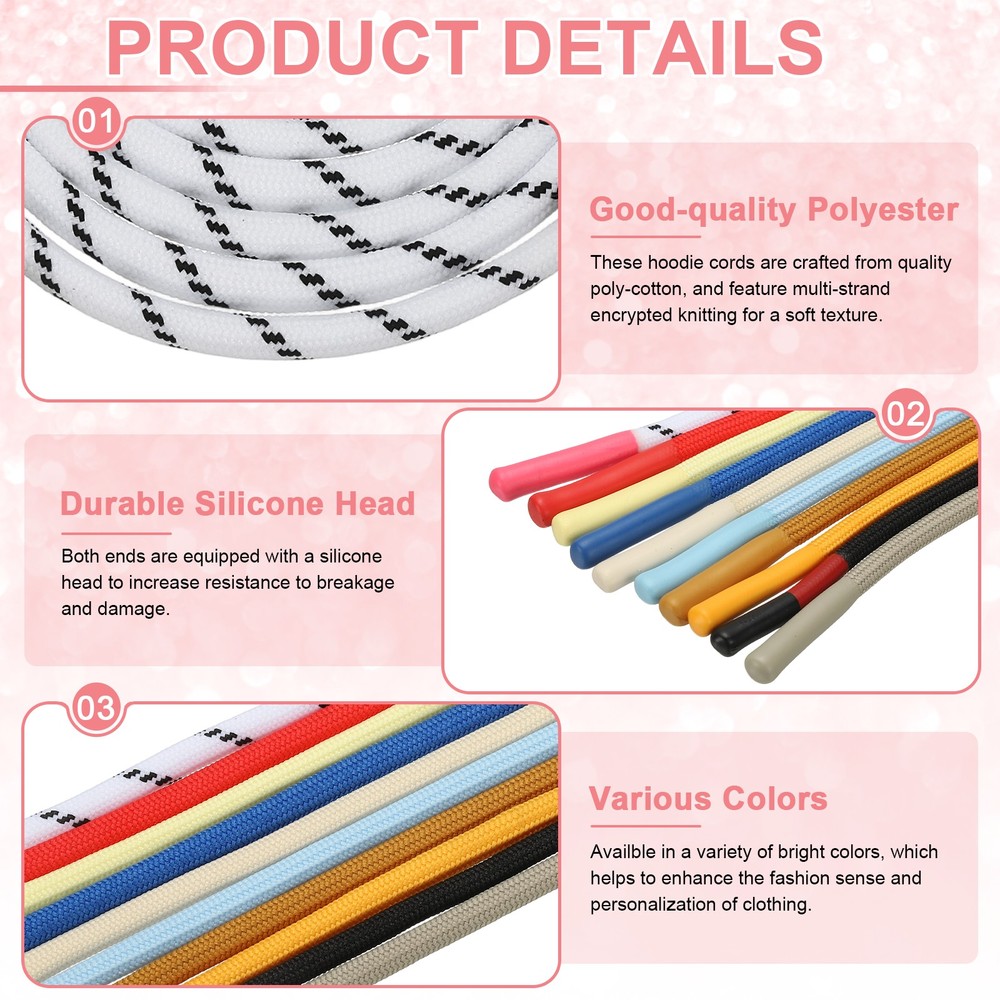 2pcs 53inch Drawstring Cords Hoodie String with Easy Threader, Black