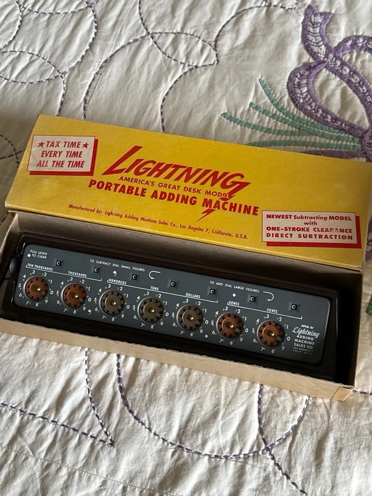 Lightning Adding Machine Sales Co. Portable Desk Model Adding Machine with Box