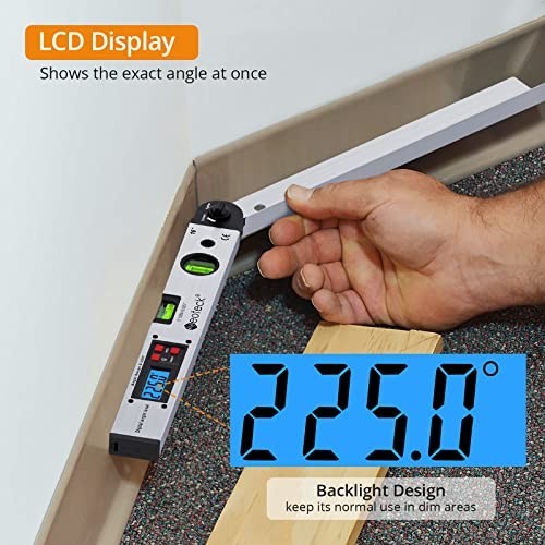 Digital Angle Finder Protractor 225° 16" Backlit LCD Level Tool with Bubbles
