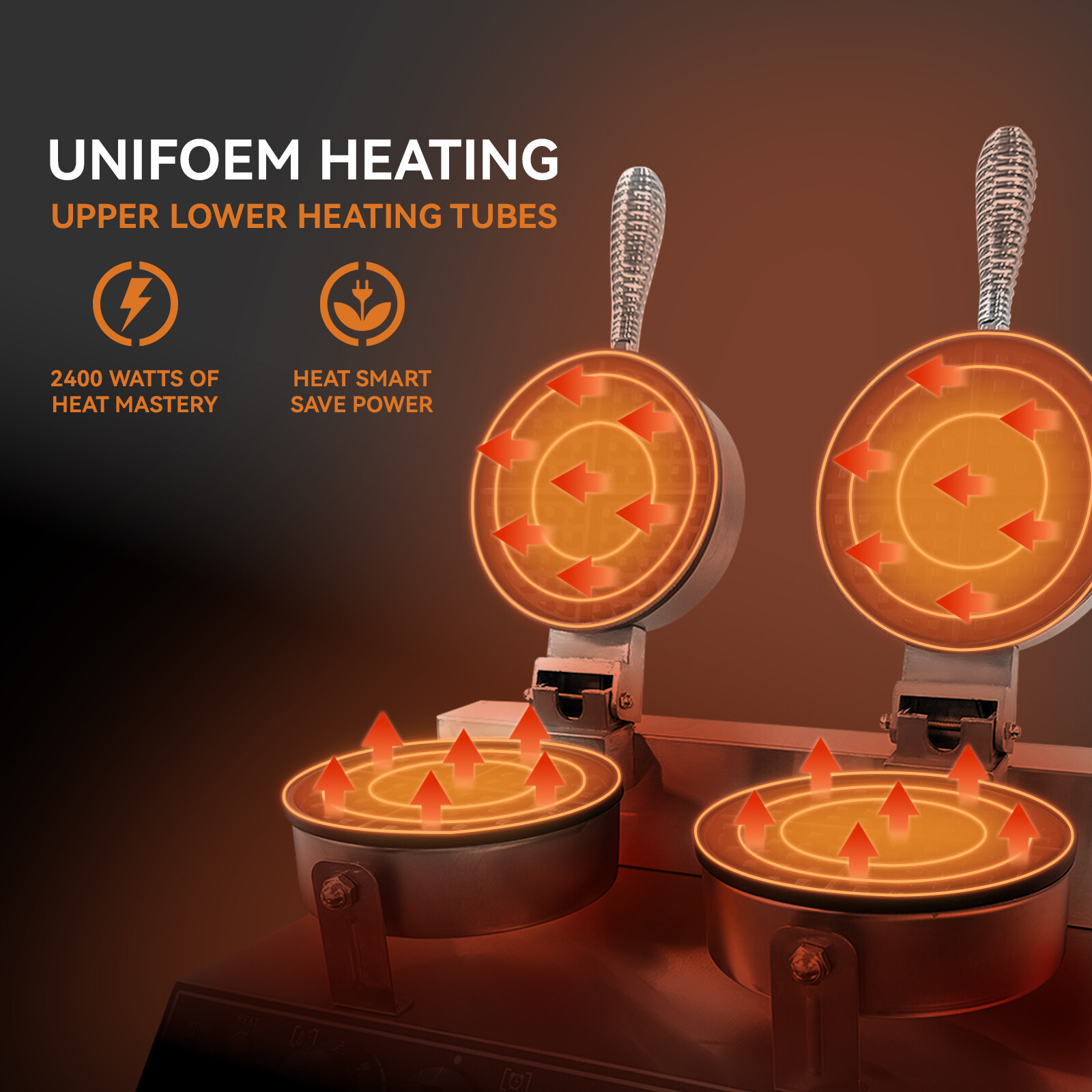 Commercial Round Double Head Belgian Waffle Maker Machine 2400W for Restaurant