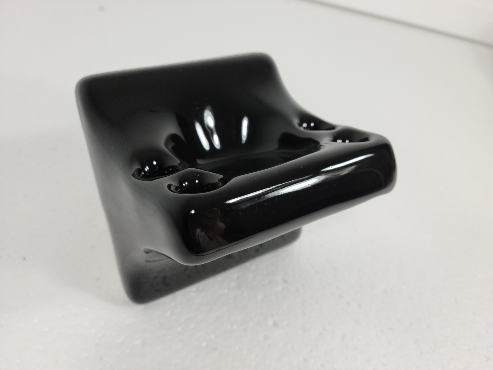 Vintage Black Ceramic Tile Toothbrush Holder Tumbler Cup Tray Mid Century Modern