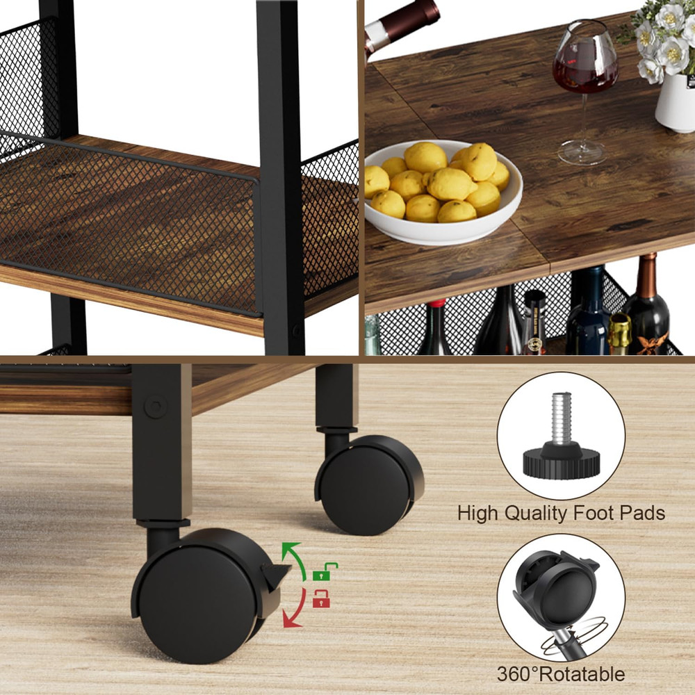 Printer Stand, 3-Tier Industrial Large Printer Table with Shelf, 23"x15" Mobile