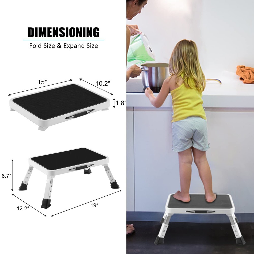 Folding Step Stool Height-Adjustable Step Stool with Non-Slip Platform Step