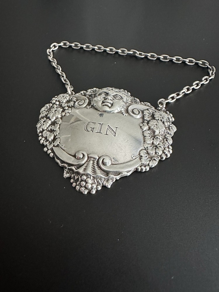 Solid Silver Bacchus Cherub Gin Decanter Label Wine Label Turner & Simpson 1971