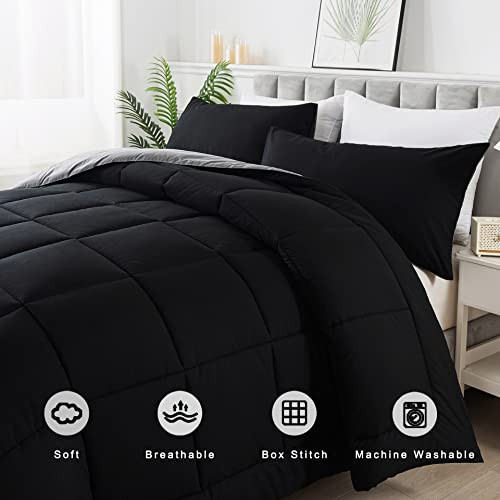 3-Piece Queen Comforter Set - Down Alternative, Black/Grey