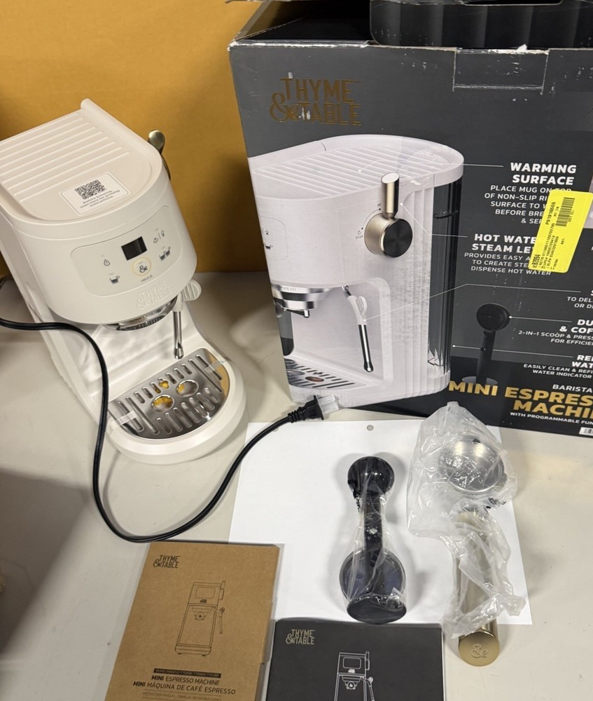 Thyme & Table Mini Espresso Machine Barista Grade Sand White-Missing Water Tank
