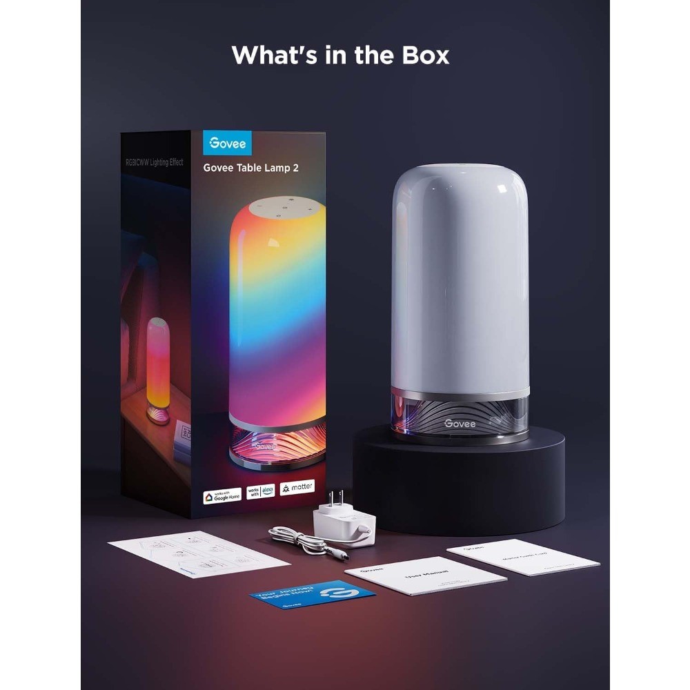 Smart Table Lamp 2, Matter & Alexa Bedside Lamp, Color Changing Dimmable Light