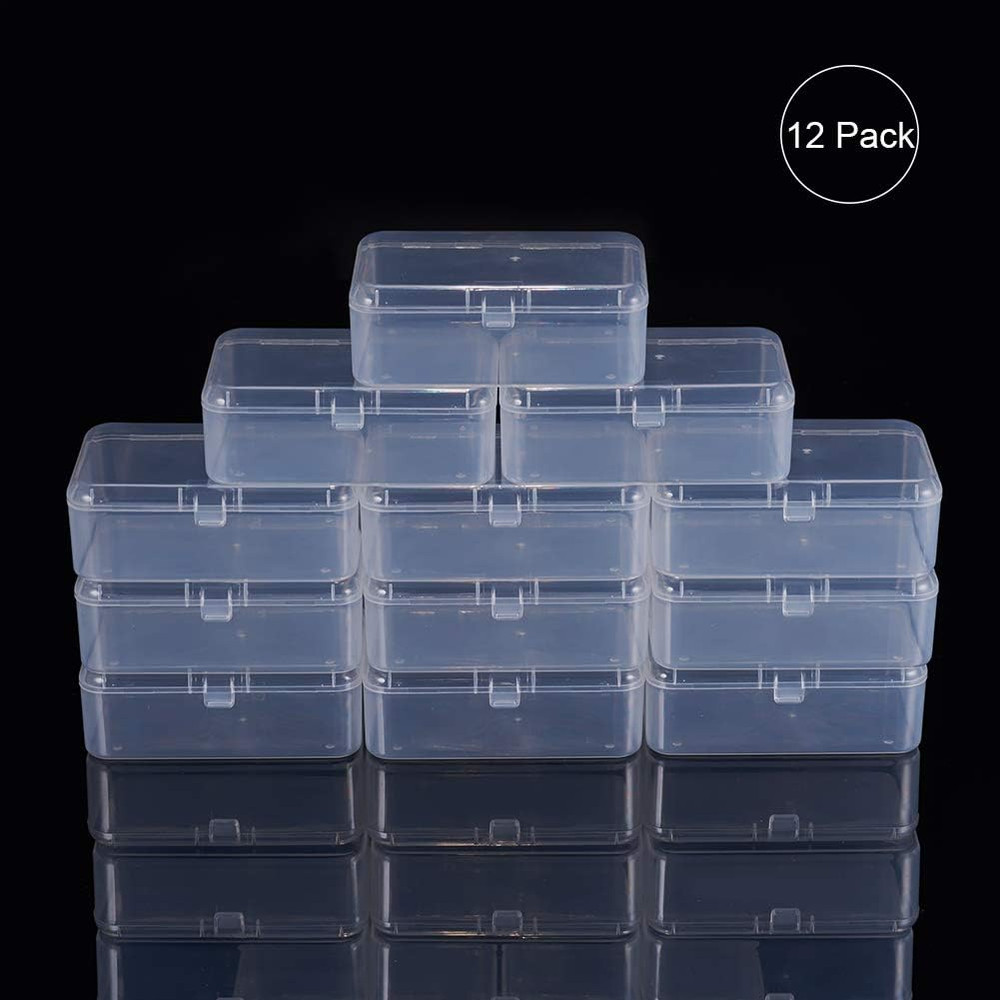 12 Pack Clear Plastic Bead Storage Box, 3.5X2.4X1.2 Inches Rectangular Mini Clea