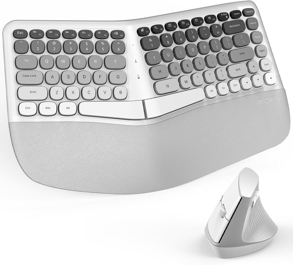 Mofii Wireless Keyboard & Vertical Optical Mouse White USB Split Curved for PC
