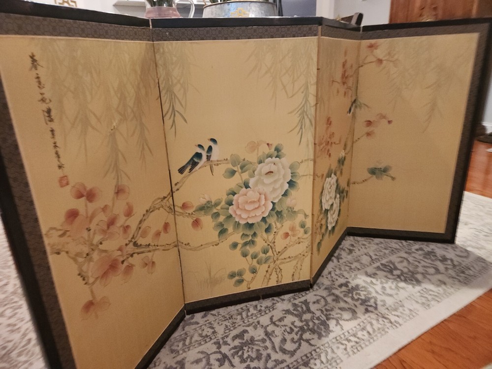 Vintage, Asian, SilkScreen, Folding Screen Room Divider