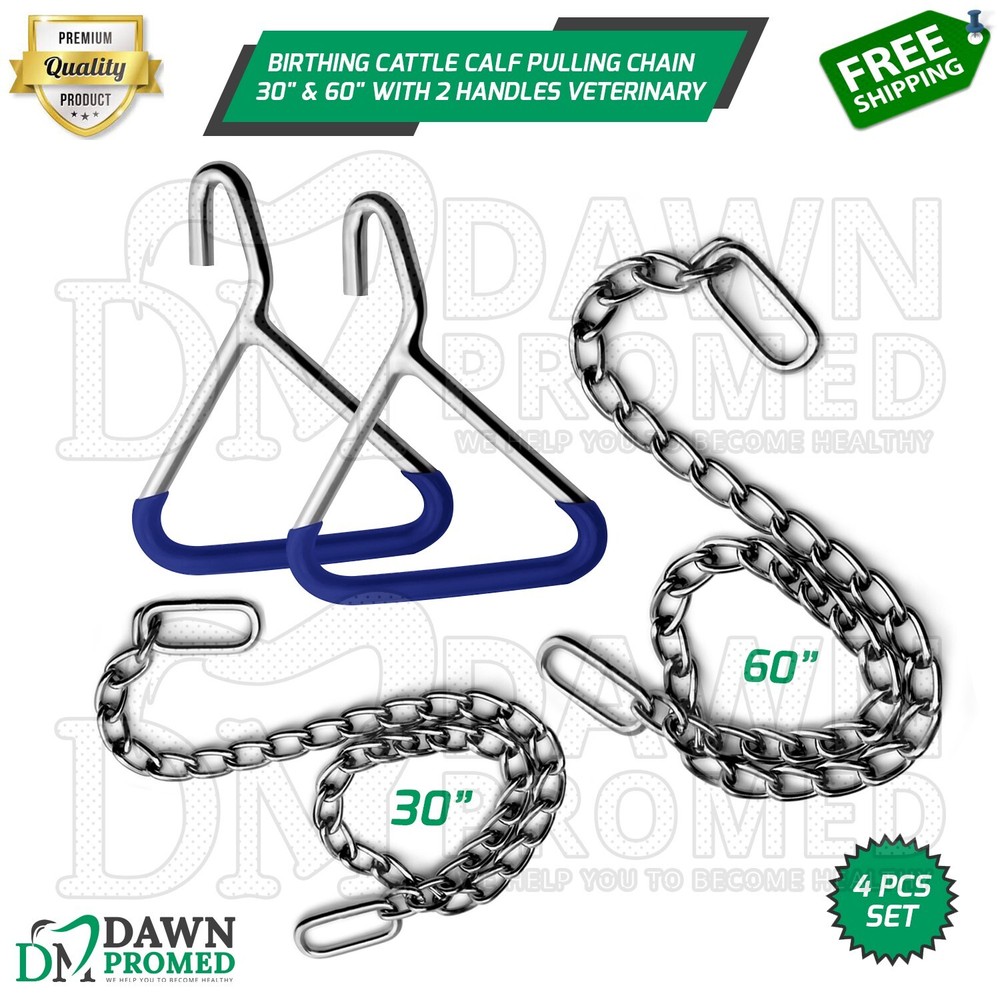 Birthing Cattle Calf Pulling OB Chain 30" & 60" With 2 Handles Veterinary Set