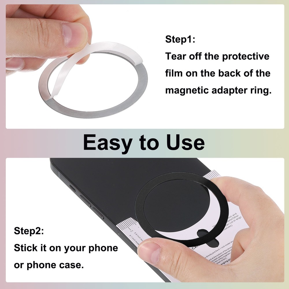 2Pcs Magnetic Sticker Ring Universal Magnetic Adapter Ring Black